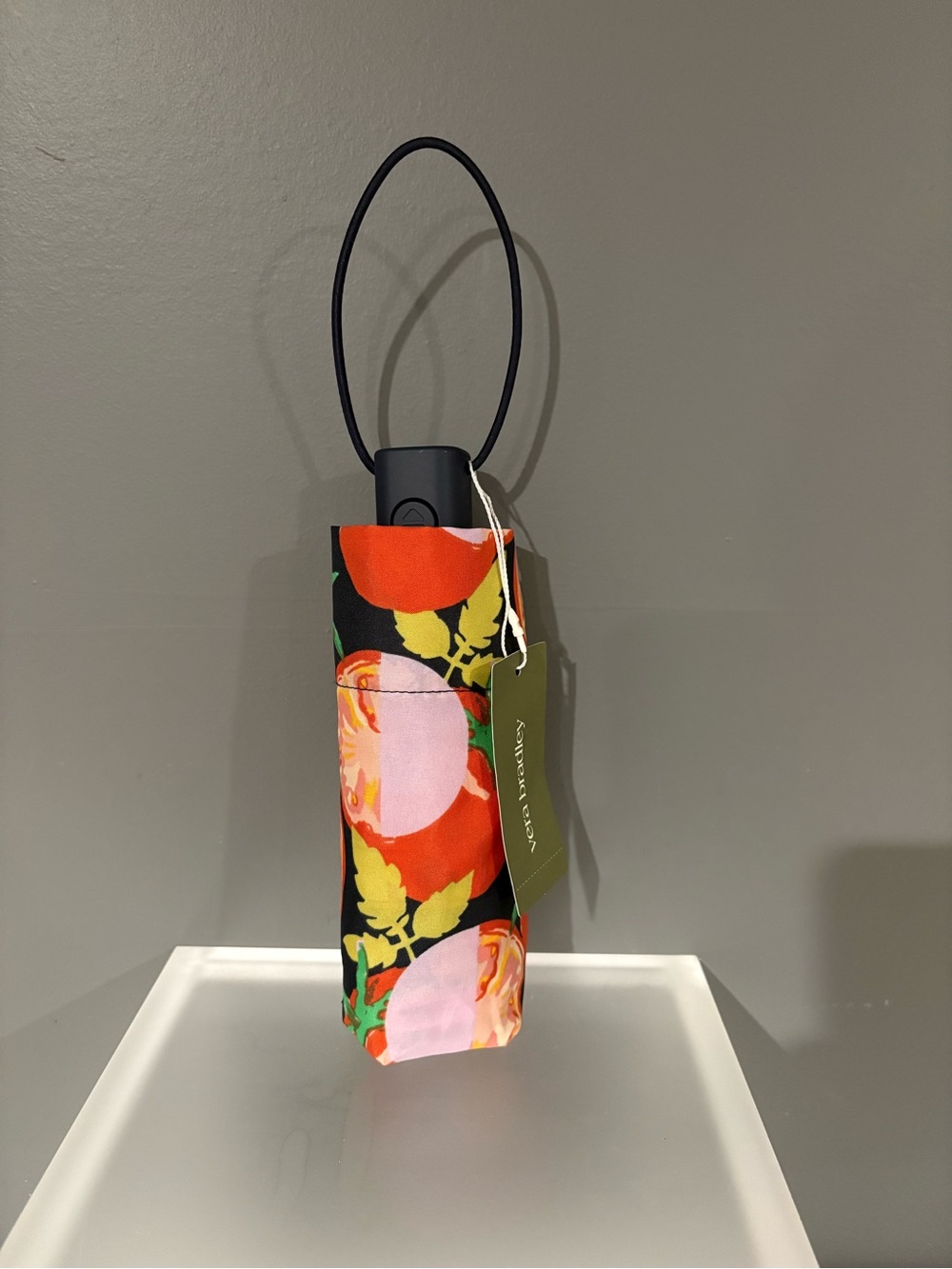 Vera Bradley Black Floral Mini Umbrella with Pink & Orange Blooms